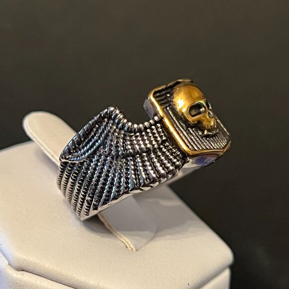 **Stainless Steel Winged Gold Skull Ring - Picture 2 of 4